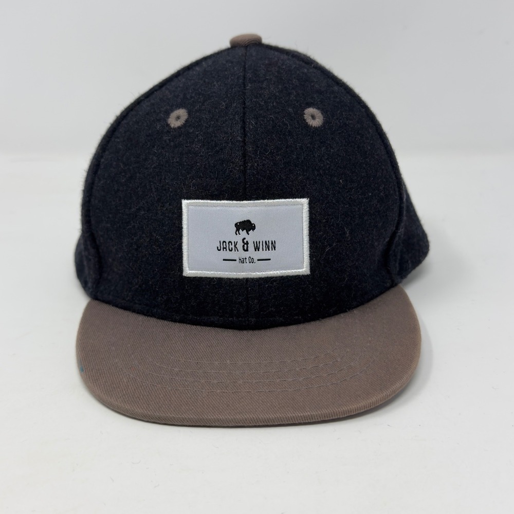 Jack & Winn Kids XS Wool Blend Snapback Hat Charcoal Grey‎ Brown Flat Brim Cap